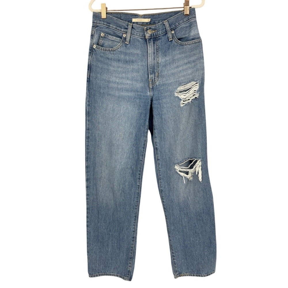 Levi's Jeans Womens W26 L31 Medium Wash Distressed Holes '94 Baggy 100% Cotton